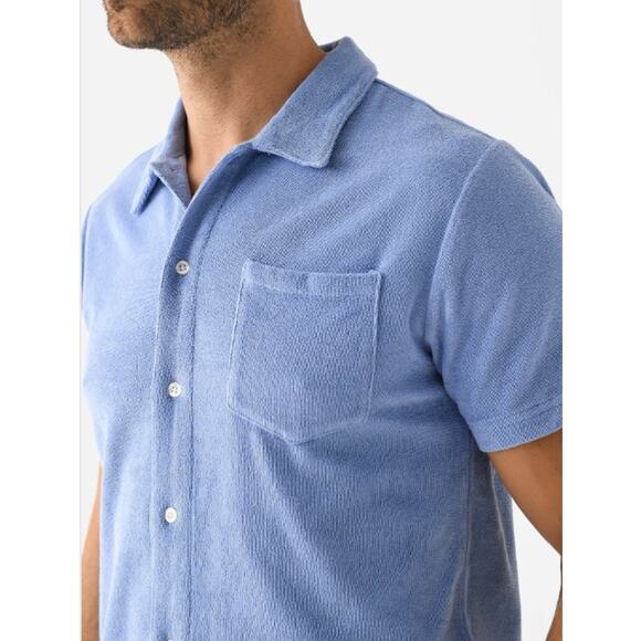 Criquet Terry Cloth Button Up Shirt Light Blue NWT Resort Retro Golf Style - Picture 2 of 8